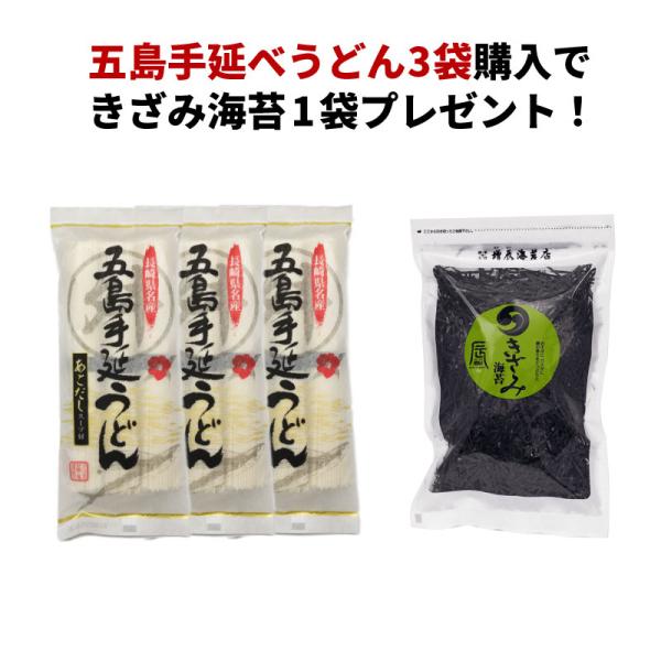 海苔専門店のきざみ海苔プレゼント 五島うどん 1袋3食入りスープ付き×3個セット 乾麺 国産 長崎 マルマス