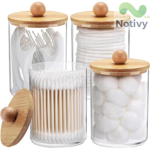 【商品規格】サイズ：10.7*7.2cm（4個）、素材：アクリル（竹蓋付き）。ケースはコンパクトで軽量で、持ち運びに便利で、スペースも節約できます。【素材】丈夫な透明アクリル材質を採用し、耐久性が抜群です。シンプルなデザインで、透明感が高く...