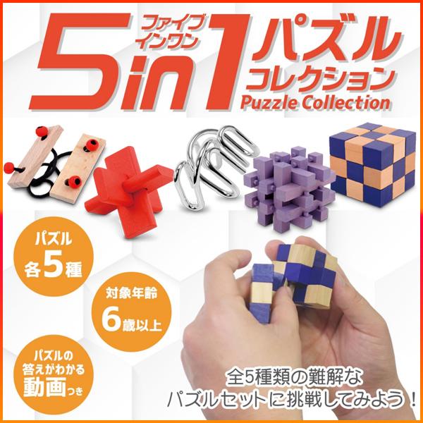 知育玩具 パズル 子供 知恵の輪 立体 パズルセット 知能おもちゃ 5in1パズルコレクション 5種類 簡単 難しい 難易度 対象年齢 6歳以上 マスダショップ 通販 Paypayモール