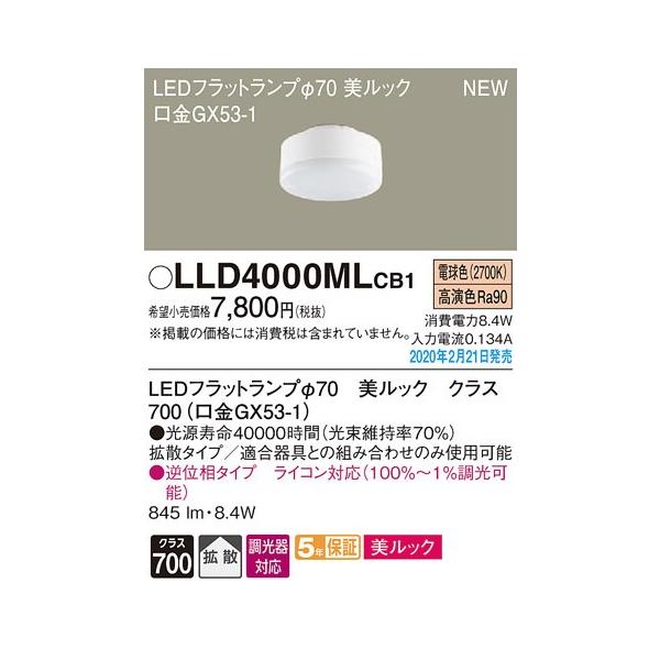 ken43【新品未使用】Panasonic LLD 4000MLCB1 Panasonic パナソニック LLD4000MLCB1 LEDフラットランプ 電球色