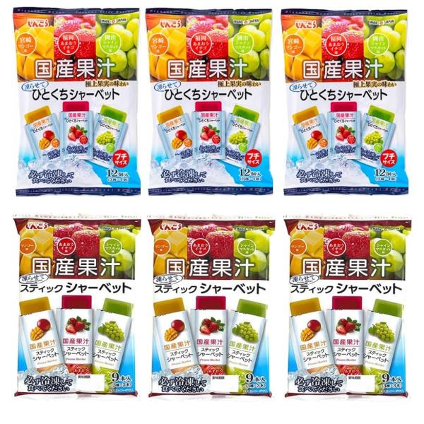しんこう 国産果汁 スティックシャーベット9本入 ×3 国産果汁 凍らせてシャーベット12個入 ×3 計6個セット FK