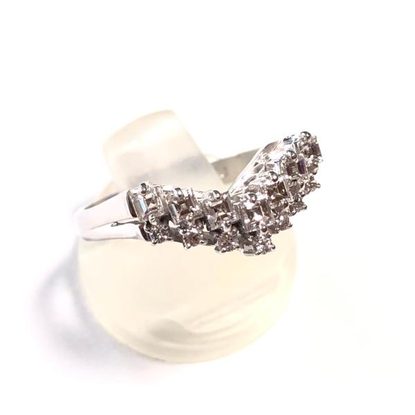 バゲットカットV字型ダイヤ1.05プラチナ900リング 約12号 masuya