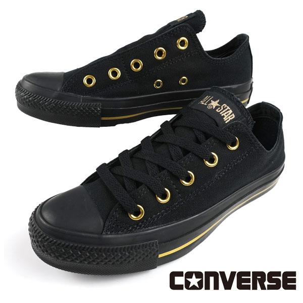【クリアランス】コンバース CONVERSE ALL STAR GOLDSTRIPE SLIP OX オールスター ゴールドストライプ スリップ オックス 2WAY 1SE864 黒/黒 レディース