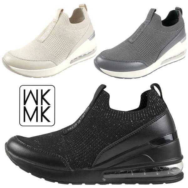 【クリアランス】ミッシェルクラン MK MICHEL KLEIN MK-445 ニットスニーカー スリッポン ラメ入 黒ダークグレーアイボリー エアソール 美脚シューズ レディース