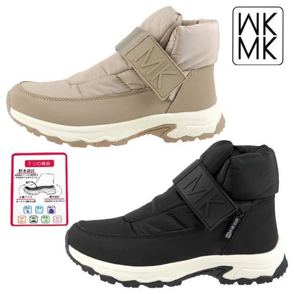 ミッシェルクラン MK MICHEL KLEIN ショートブーツ MK-5042 黒 アイボリー マジックベルト 防水 撥水 幅広 防滑 防寒 ウインターブーツ レディース 送料無料