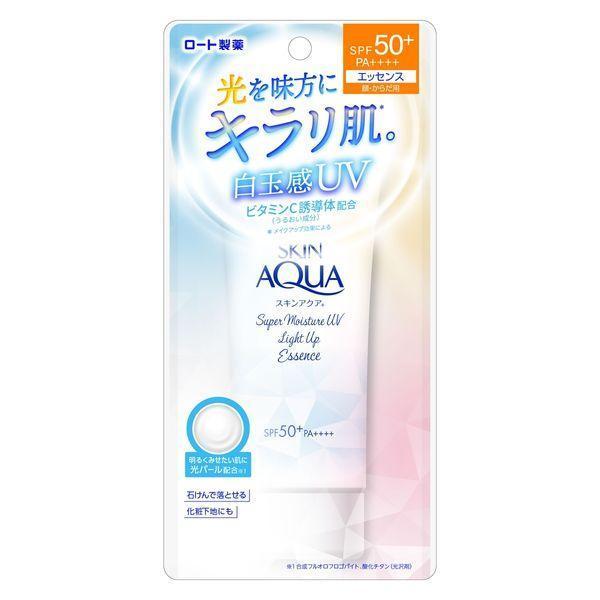 送料無料 ロート製薬 スキンアクア スーパーモイスチャーUV ライトアップ エッセンス 70g 日焼け止め 化粧下地 UVケア UVカット 顔用 みずみずしい ポスト投函