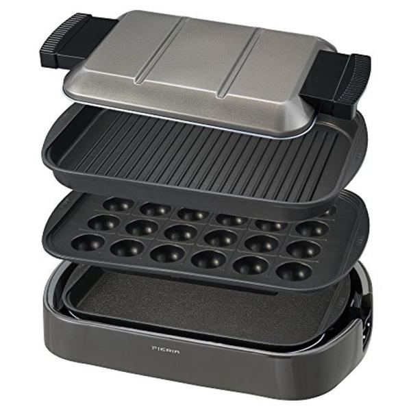 ドウシシャ ホットプレート 3枚平面 波型 たこ焼き 収納ベルト付き 角型 ピエリア