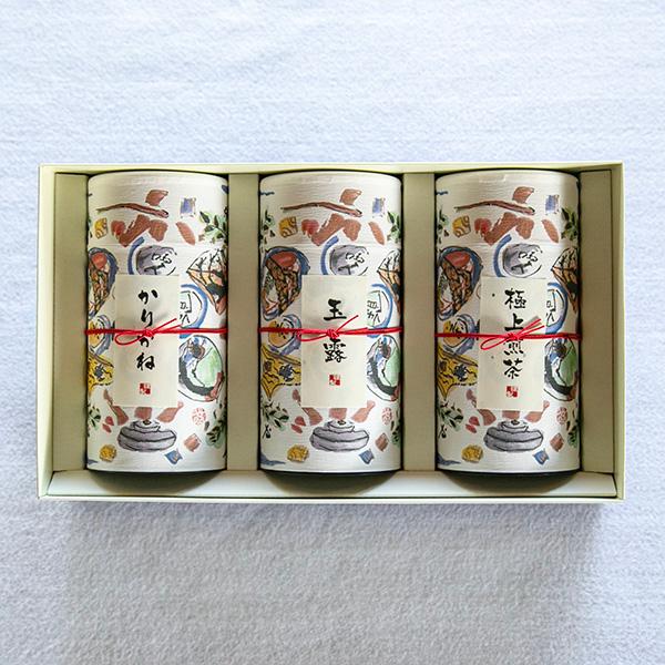 玉露200g缶入・極上煎茶200g缶入・かりがね180g缶入 A-122　お中元 お茶 緑茶 日本茶 プレゼント 贈り物 ギフト お取り寄せ お土産 帰省土産 クリスマス