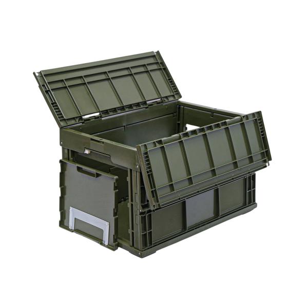 松本産業 折りたたみコンテナ フタ付き 50L 前後2面扉付き カーキ