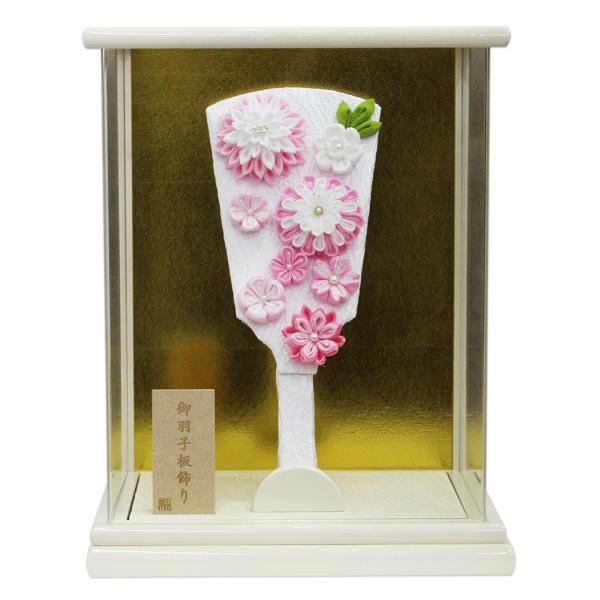 羽子板　アクリルケース　つまみ細工 レビュープレゼント】つまみ細工羽子板飾り 8号 パープルD