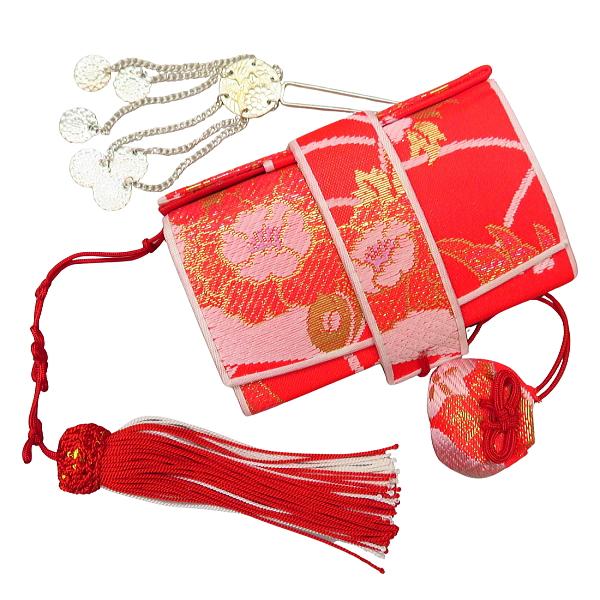 箱せこ 筥迫 はこせこ 単品【牡丹と鶴・朱赤】七五三 女の子【ゆう