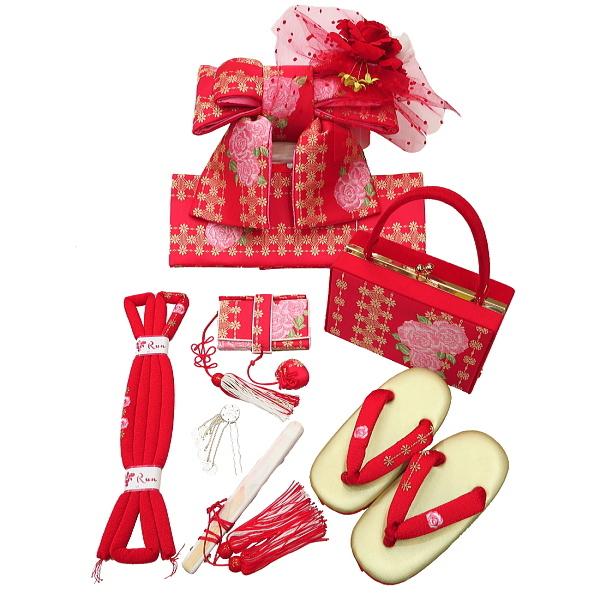 七五三 3歳 女の子 結び帯(小寸)と箱セコペアセット【バラ×赤】 : 祭屋