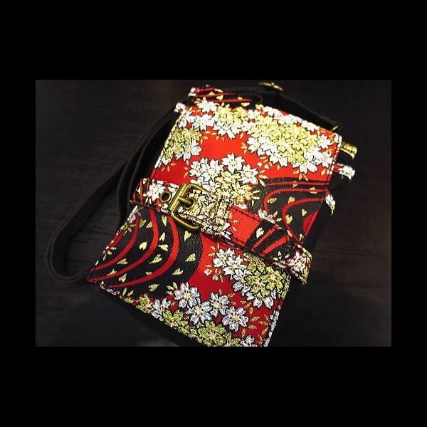 流水に桜吹雪 赤」 和柄チョークバッグ（シザーバッグ） : 祭屋 そなみ