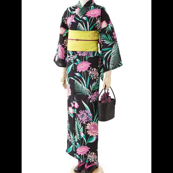 新品撫松庵プレタ浴衣セオアルファ花柄アガパンサス黒　日本製　訳あり 新品撫松庵プレタ浴衣セオアルファ花柄アガパンサス黒 日本製 訳