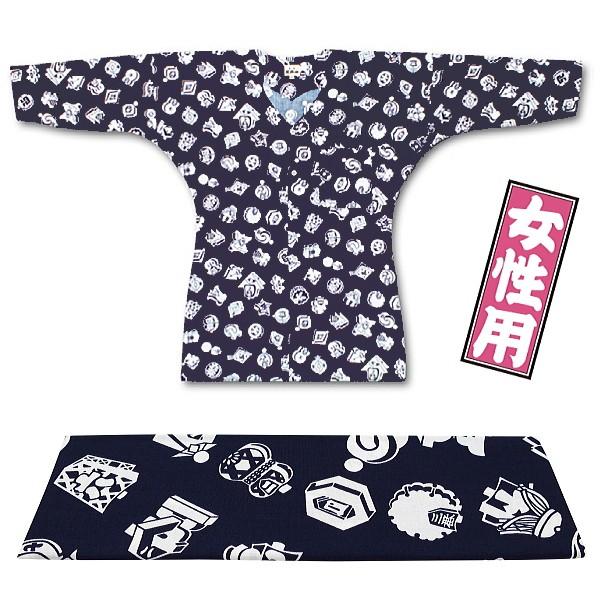 東京江戸一・紺まとい（柄）特大サイズ（LL）女性専用鯉口シャツ単品