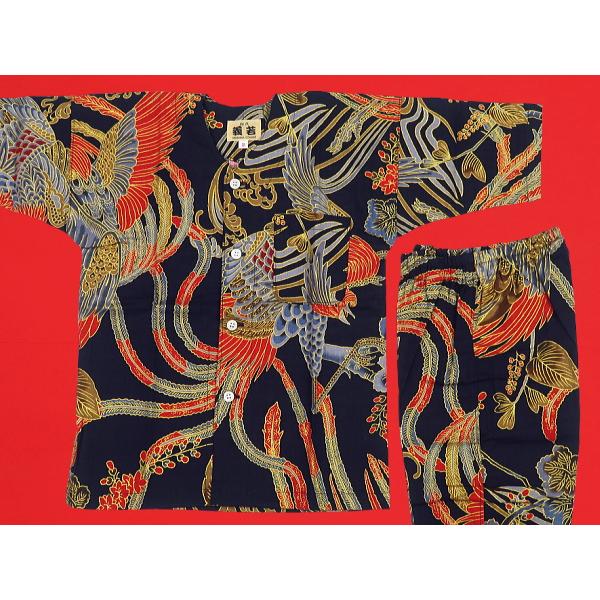 鯉口シャツ 金彩桐に鳳凰（紺）7号サイズ（140）子供鯉口シャツ 
