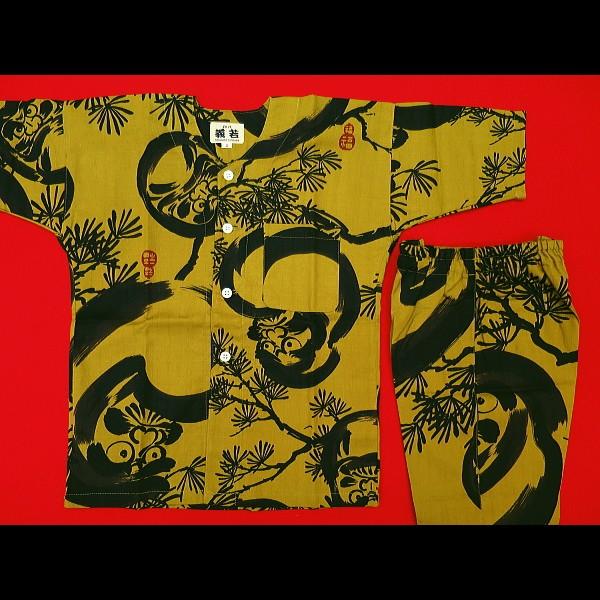 鯉口シャツ 福だるまと松（渋濃カラシ）4号〜5号サイズ（120
