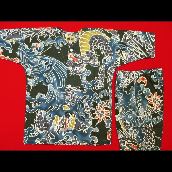 唐草模様 お祭りシャツ130.120.ロンパース80和柄プリント鯉口シャツ