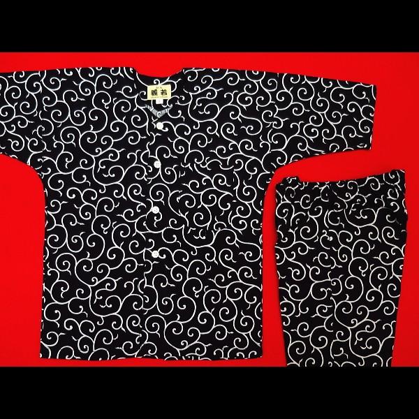 鯉口シャツ 唐草・からくさ（黒）4号〜5号サイズ（120〜130