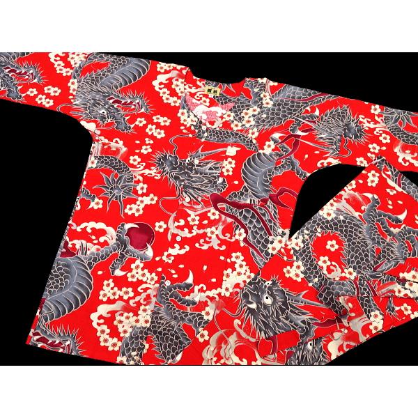 鯉口シャツ 桜と龍（朱赤）巾広サイズ（3L） 大人鯉口シャツ単品