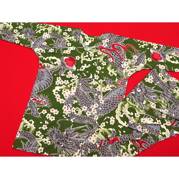 鯉口シャツ 和道楽紬（抹茶緑）大人鯉口シャツ単品 男女兼用 義若オリジナル 鯉口シャツ 桜と龍（抹茶緑）大人鯉口シャツ単品 男女兼用 義若