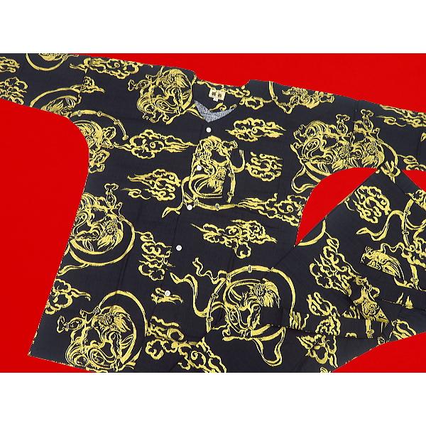 鯉口シャツ 金彩・風神雷神（黒金） 大人鯉口シャツ単品 男女兼用 義若