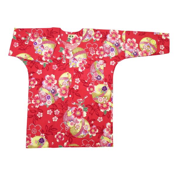 鯉口シャツ まりと桜（赤）大人鯉口シャツ単品 男女兼用 義若オリジナル