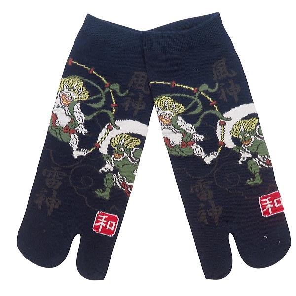 【風神雷神・紺】和柄足袋ソックス・スニーカー丈（男性用：２５〜２８ｃｍ）