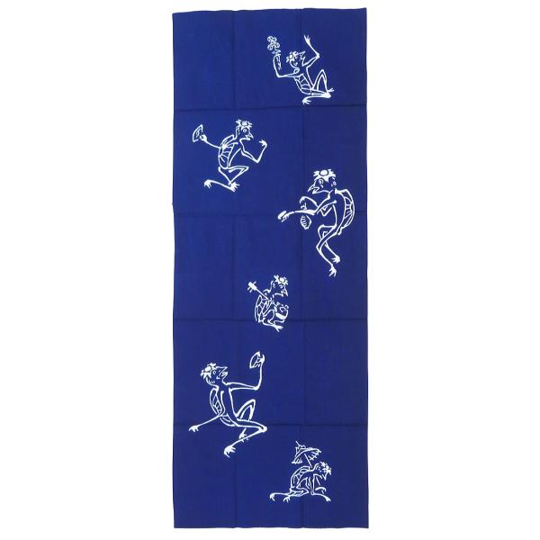 伝統工芸・注染・総柄小紋「河童・紺」綿100％ サイズ：約37cm×98cm