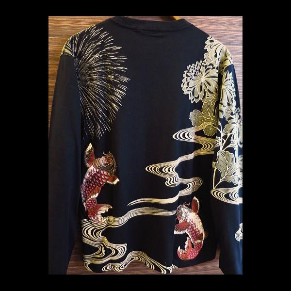 SERAPIS.CC 水流と岩のプリント長袖Tシャツ Tシャツ 和柄 流水に鯉刺繍（黒） 和柄長袖Tシャツ さとり : 祭屋 そ