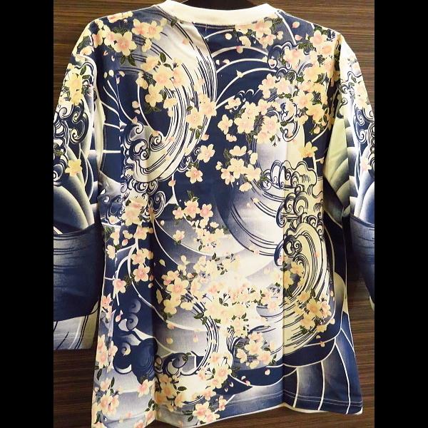 Tシャツ 和柄 江戸の刺青「桜吹雪」（白）和柄七分袖Tシャツ 絡繰魂