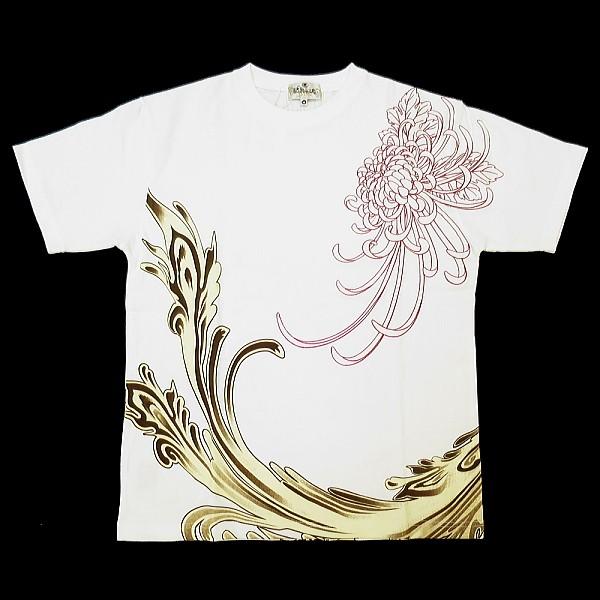 Tシャツ 和柄 鳳凰に菊（白） 絡繰魂の和柄半袖Tシャツ : 祭屋 そなみ