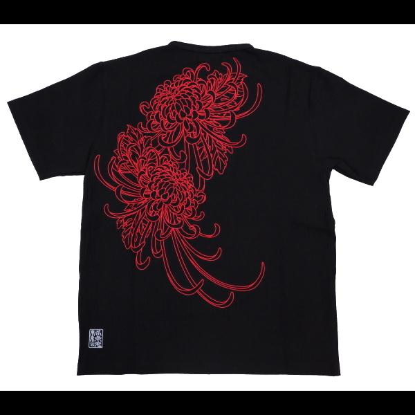 Tシャツ 和柄 ジャガード華（黒）和柄ヘンリーネック半袖Ｔシャツ 絡繰魂
