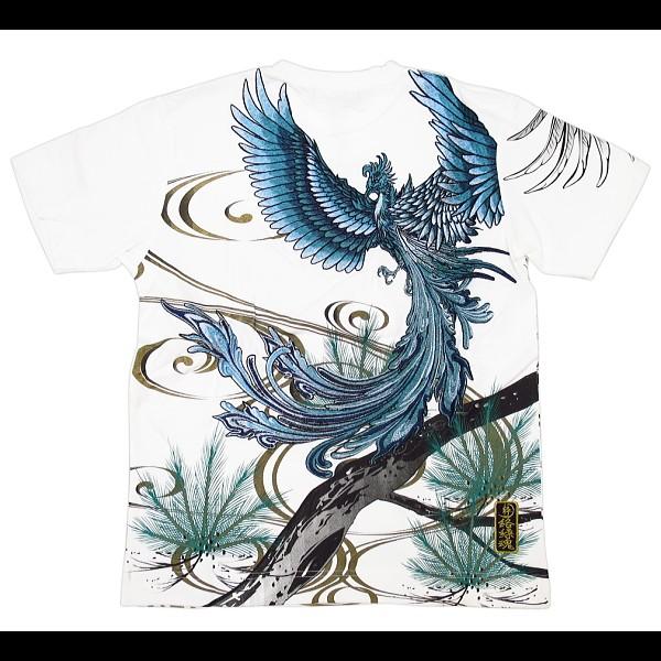 Tシャツ 和柄 鸞鳥刺繍（白）和柄半袖Tシャツ 絡繰魂 : 祭屋 そなみ