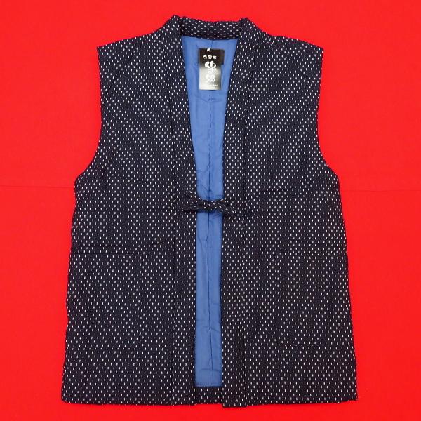 本場久留米！袖無しポンチョ半纏！刺子かすり（紺）袖なし