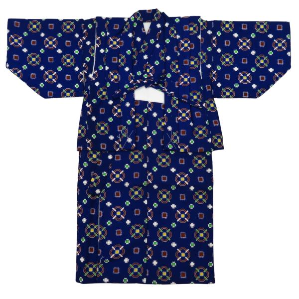 隅切角・紺 男児 一つ身 子供アンサンブル着物 : 祭屋 そなみ呉服店