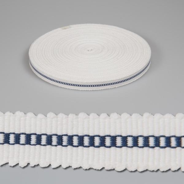 箱紐・平紐　一巻（30m）　#24　白に紺梯子　幅:12mm