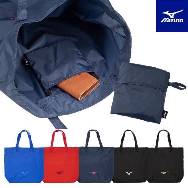 ミズノ トートバッグポケッタブル仕様のマチ付きトートサイズ　L37×W13×H42cmカラー22：ブルー×スカイ62：レッド×ブラック87：ネイビー×ピンク90：ブラック×ホワイト95：ブラック×ゴールドナイロン（裏加工PU）中国製●パッケ...