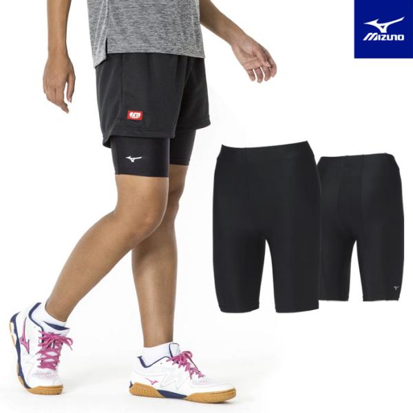 ミズノ 卓球 インナータイツ レディースゲームパンツ・スカートの下に履くハーフタイツ。サイズ　S、M、MB、LBカラー　09：ブラックナイロン80%、ポリウレタン20%タイ製モデル身長163cm、Mサイズ着用・着心地、フィット感が良い・着脱...