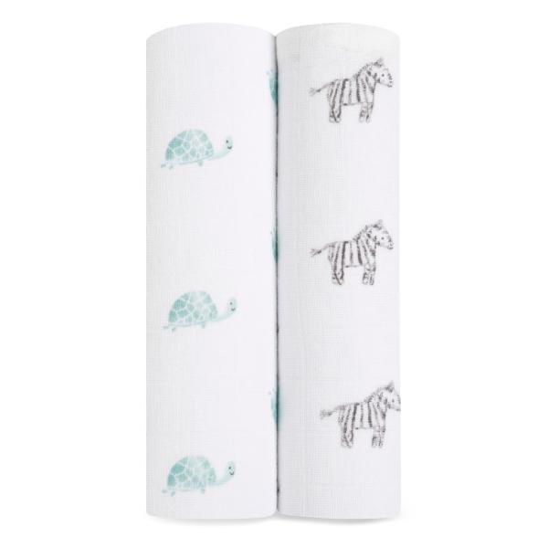 【2-pack organic swaddles】モスリンコットン生地（オーガニックコットン使用）　2枚セット■種類■animal kingdom　アニマルキングダム　(aswo20004)柔らかな肌ざわりで、赤ちゃんに安心してお使いいただ...