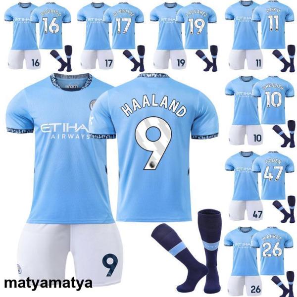 サッカーウェア 子供 大人 マンチェスター・シティのホームユニフォーム9番ハーランド10グラリッシュ17デブラウサッカーウェア