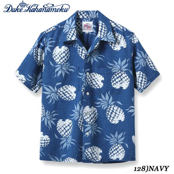 DUKE KAHANAMOKU INDIGO COTTON 2025SS HAWAIIAN SHIRT “DUKE'S PINEAPPLE” Style No.DK39045
