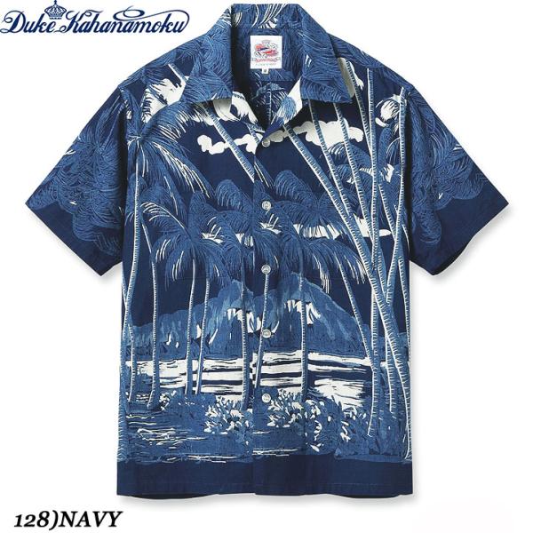 DUKE KAHANAMOKU INDIGO COTTON 2025SS HAWAIIAN SHIRT “COCONUT PALM & DIAMONDHEAD” Style No.DK39452