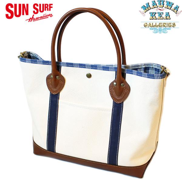 SUN SURF × MAUNA KEA GALLERIES COTTON CANVAS × LEATHER TOTE BAG HAWAIIAN PALAKA FABRIC LINER MODEL No.SS02904MG