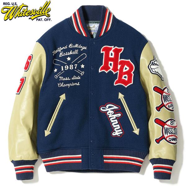 WHITESVILLE 30oz. WOOL MELTON AWARD JACKET “BULLDOGS” (NAVY) No.WV15604-128