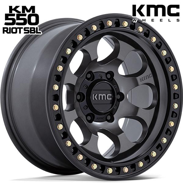 17インチ 8.5J 6H139.7 +10 KMC KM550 RIOT SBL / ANTHRACITE W/ SATIN BLACK LIP アルミホイール単品 1本