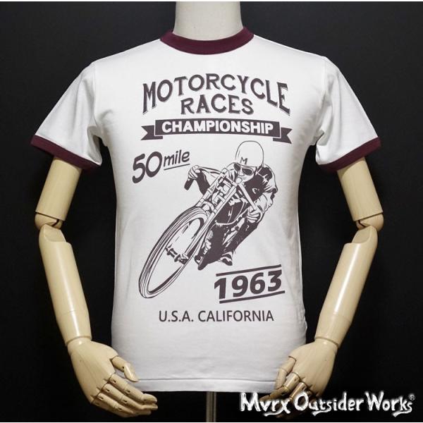 トリム Tシャツ 半袖 メンズ バイク MVRX ブランド MOTORCYCLE RACE モデル 白 ホワイト バーガンディ