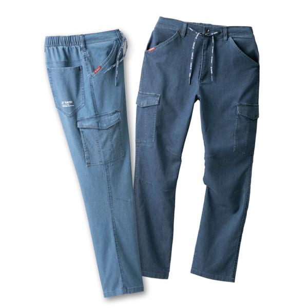 接触冷感 パンツ メンズ デニムパンツ ストレッチ 夏用 COOL-TEX 涼しい 通気性 ウエストゴム 2色組 ブルー ネイビー 26327 正規品