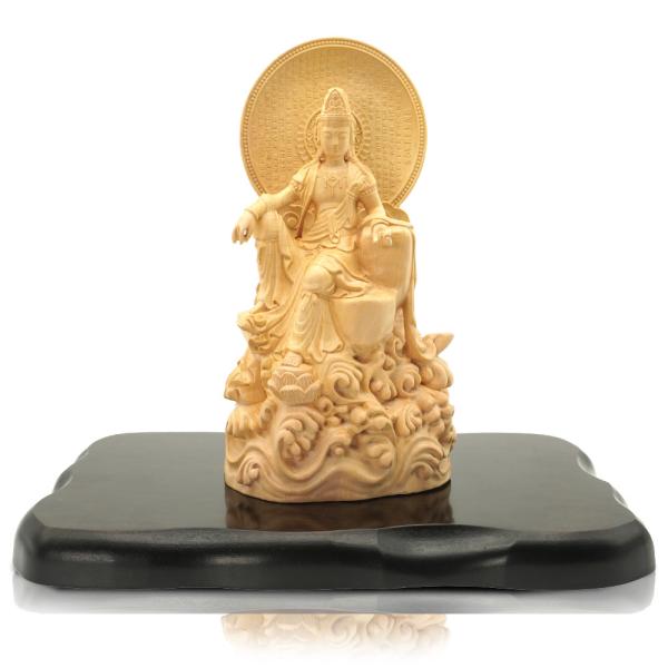 仏像 観音 菩薩 般若心経 柘植木彫り 置物 開運 風水 厄除け 魔除け