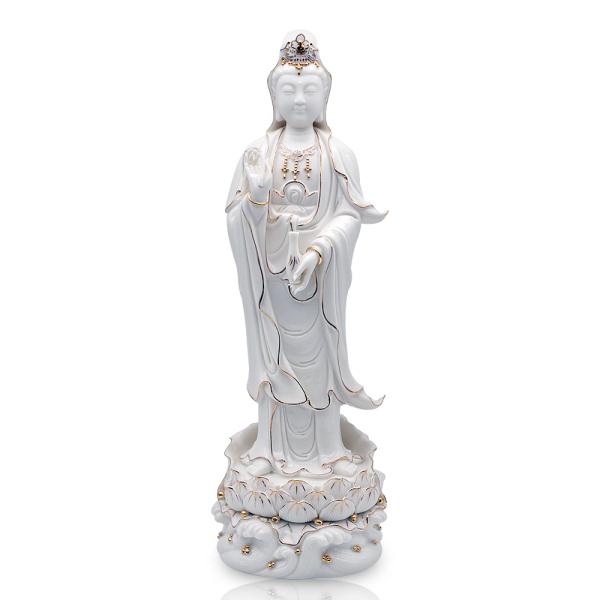 徳化 白磁 自在観音様 置物 工芸品 リビング 玄関 卓上 装飾品 徳化窯 白磁観音菩薩像 買取参考価格 | 高く売るなら六角堂
